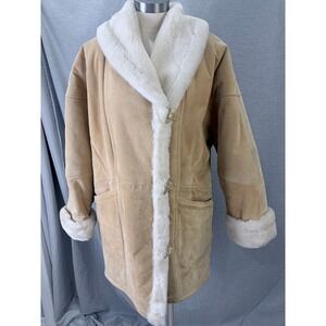 J Percy Marvin Richards Genuine Leather Sherpa Rancher Coat Tan Cream M 90s